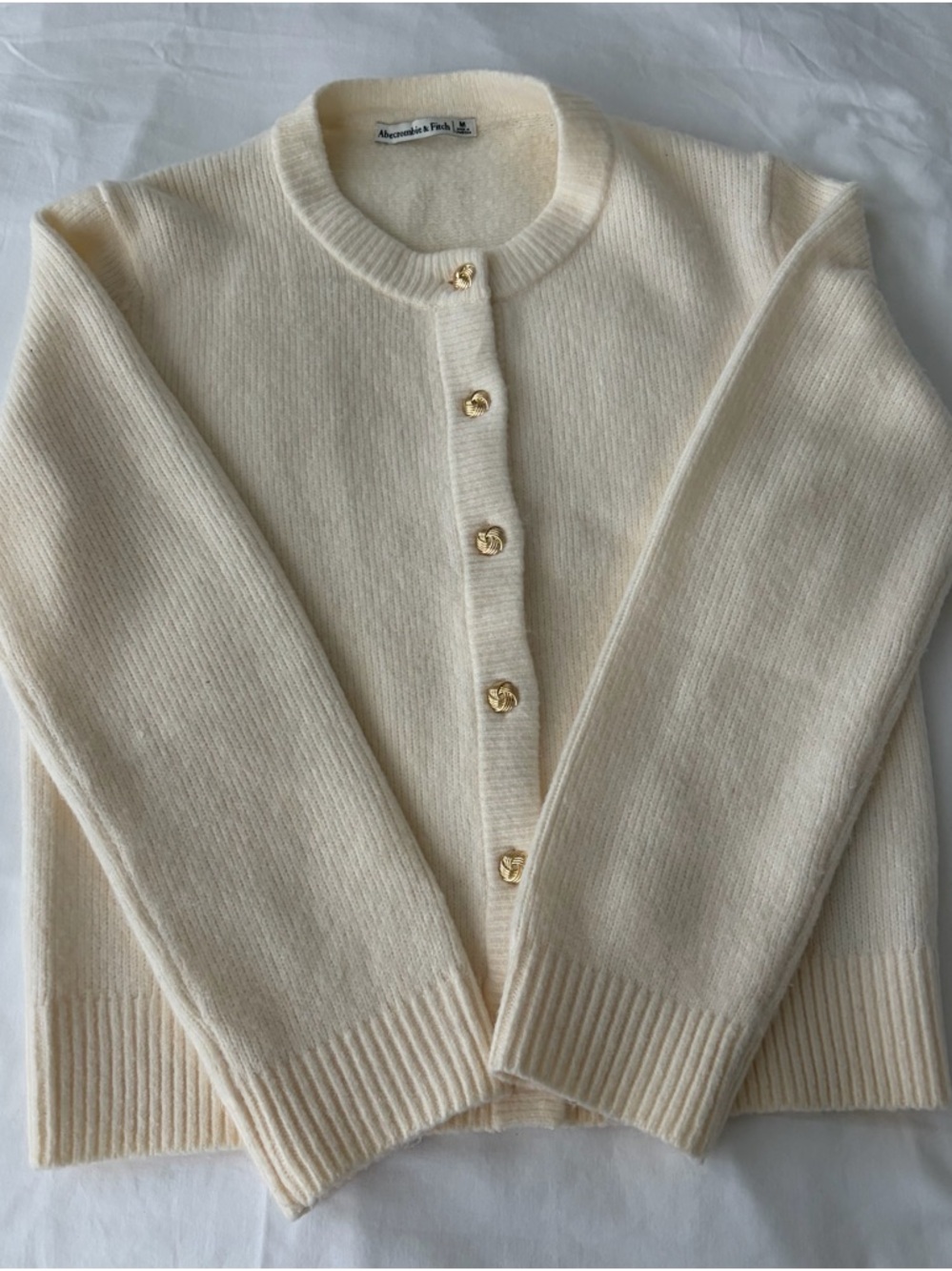 Abercrombie & Fitch Cream Button-Front Crewneck Cardigan